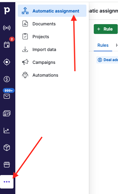 Pipedrive company settings with Automatic assignment in the left-hand sidebar