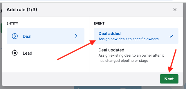 Adding an automatic assignment rule in Pipedrive with the Deal added trigger